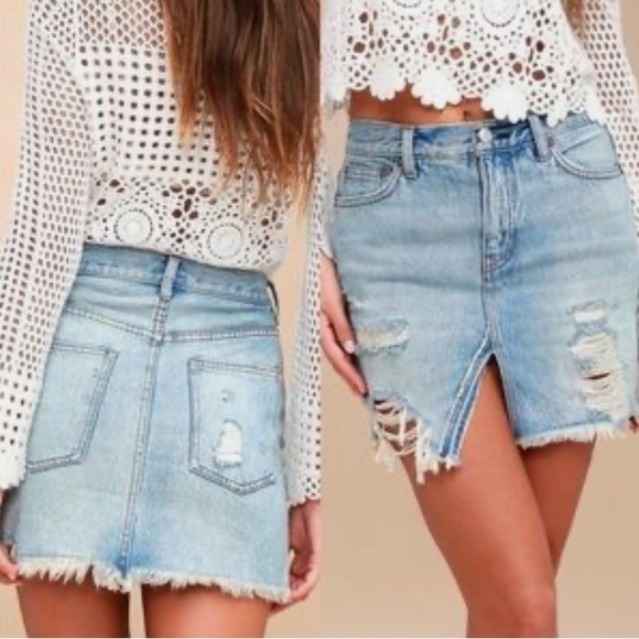 NWT FREE PEOPLE harvest bell distressed Jean skirt SZ: 27 - Picture 1 of 11
